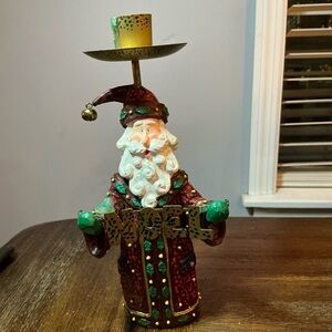 Vintage Santa NOEL Candle Holder Hand Painted Christmas Figurine, Resin Holiday